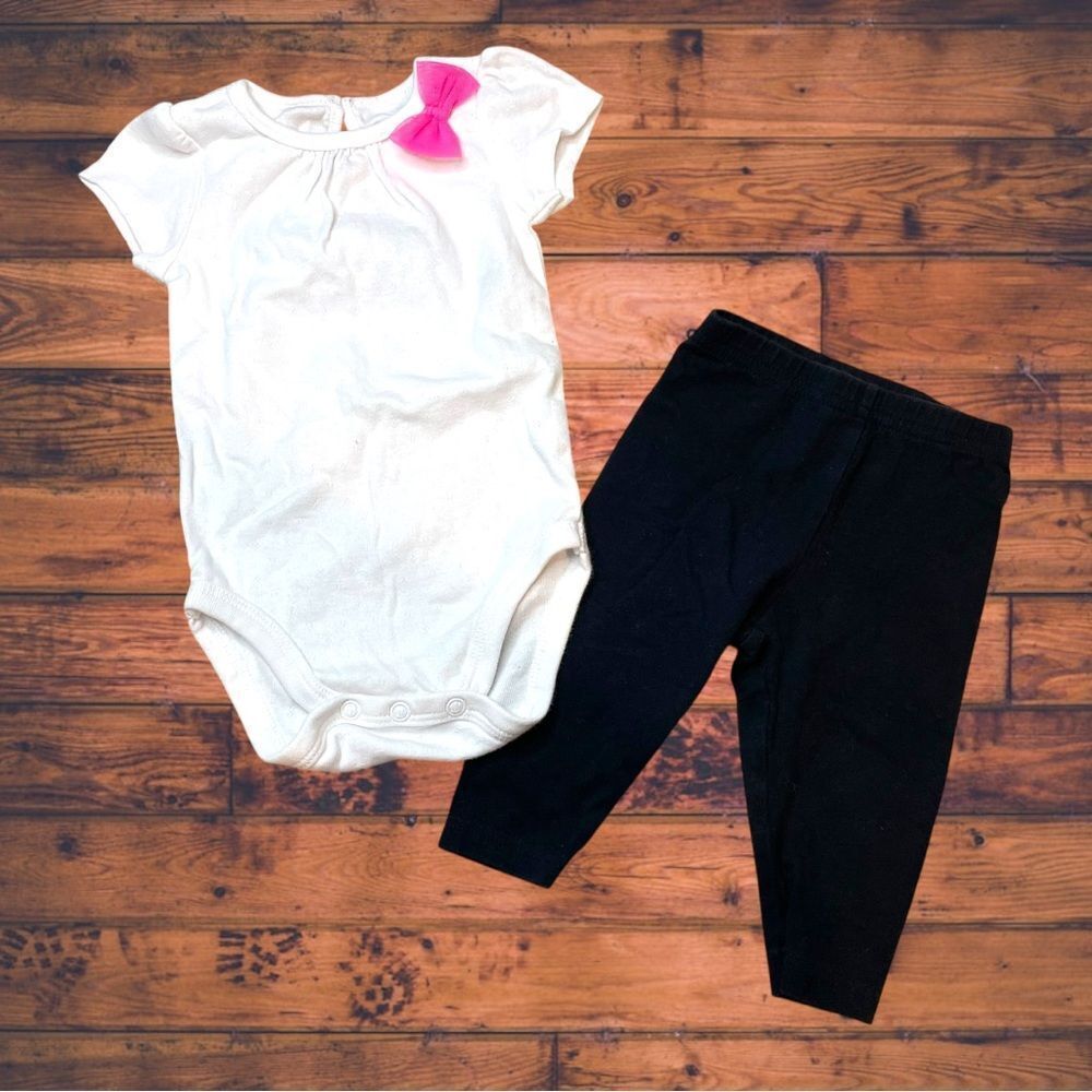 5 for $25🔥Jumping Beans White Bodysuit &‎ Black Pants Set Baby Girl 6 Months